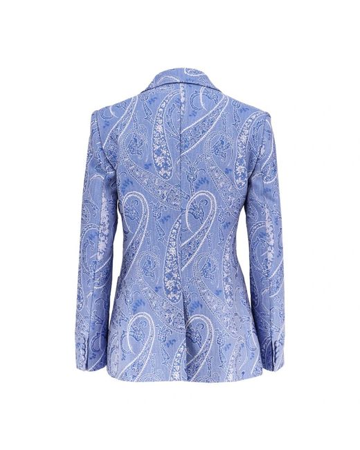 Etro Jassen ,Veelkleurig ,Leer Paisley Print Blazer in het Blue