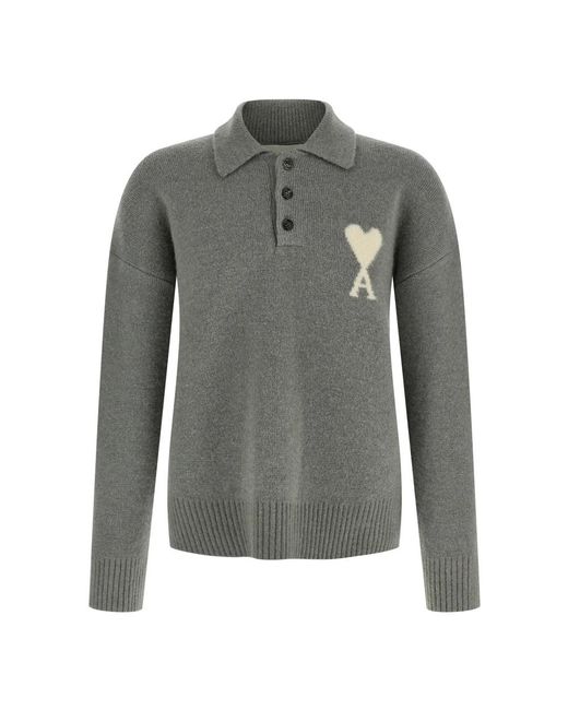 AMI Gray Round-Neck Knitwear for men