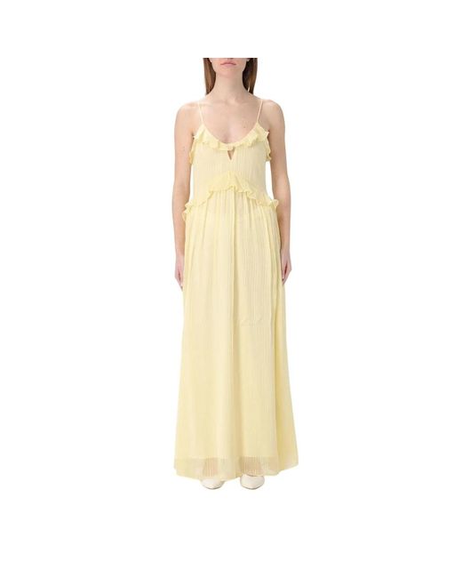 Twinset Yellow Elegantes Rüschen Maxikleid
