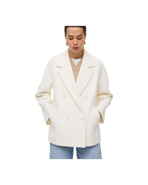 ESTRO White Double-Breasted Coats