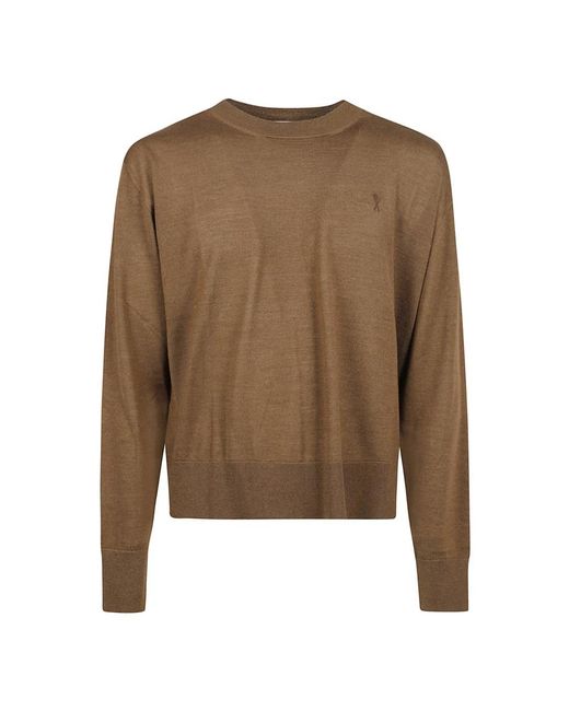 AMI Brown Round-Neck Knitwear for men