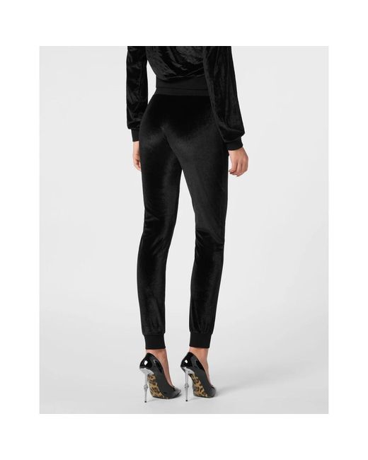 Philipp Plein Broeken ,Zwart ,Polyester Joggingbroek Crystal Signature in het Black