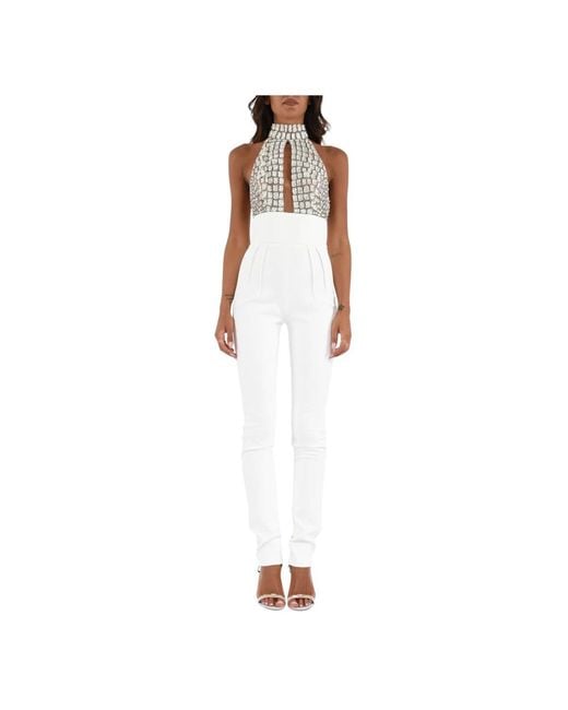 Elisabetta Franchi Coco Geborduurde Tule En Crepe Jumpsuit in het White