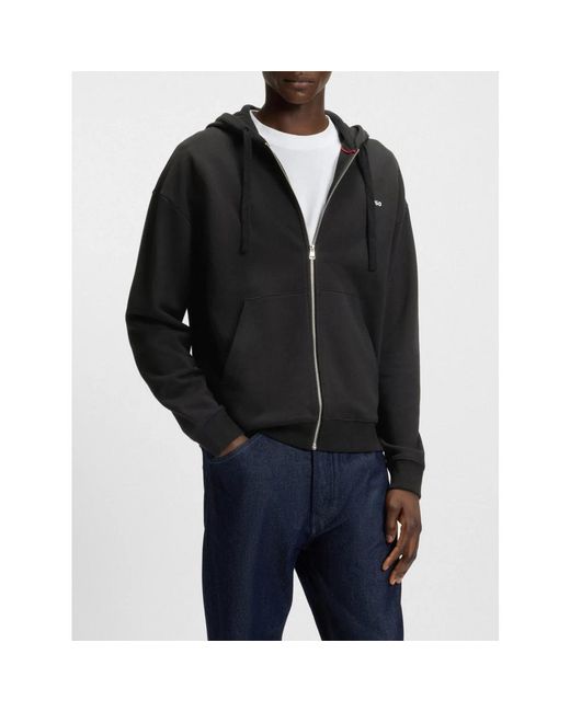 HUGO Hoodies & Sweatvesten ,Zwart ,Katoen Zip-Through Sweatshirt in het Black voor heren