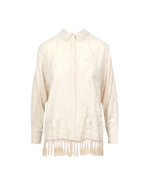 Camicia in cotone ricamata con nappine di Semicouture in White