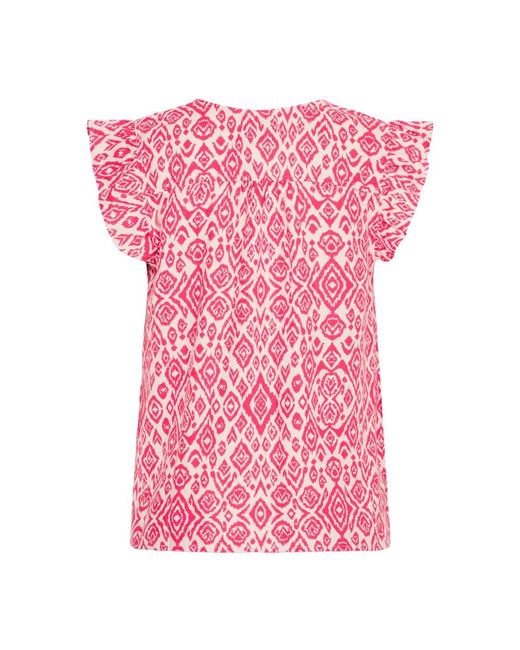 Ichi Pink Geranium Diamond Ikat Feminine Bluse