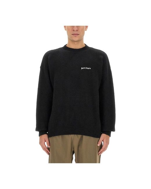 Palm Angels Black Round-Neck Knitwear for men