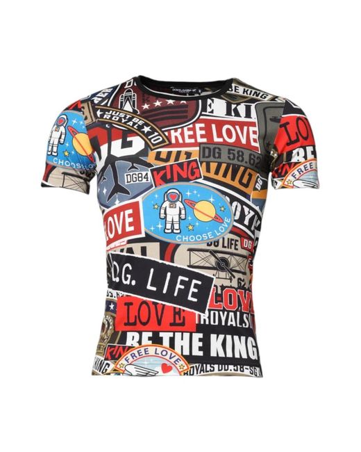 Dolce & Gabbana Patchwork T-Shirt Met Ronde Hals in het Red voor heren