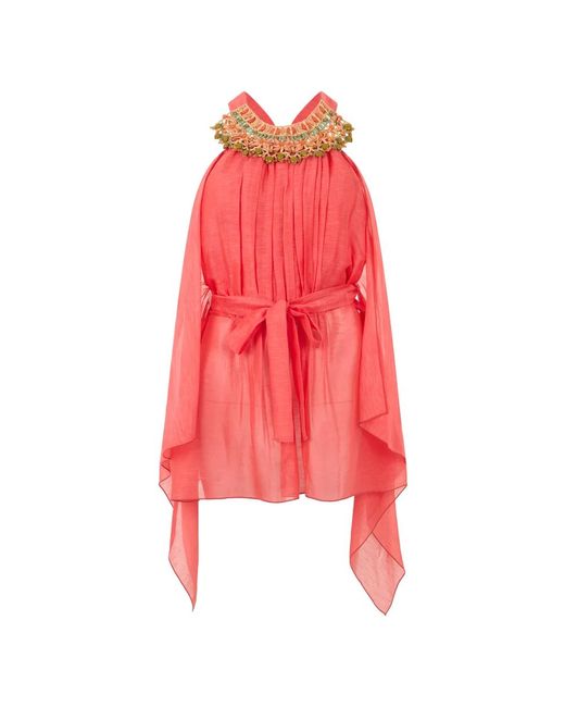 Alberta Ferretti Blouse Met Knoop Aan De Taille in het Red