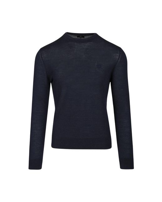 Etro Pullover Aus Wolle Und Seide Mit Pegaso-Stickerei in Blue für Herren
