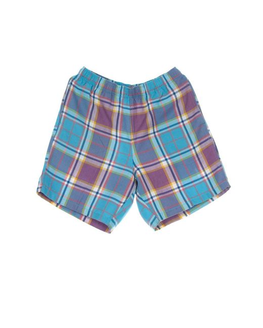 Obey Geruite Aqua Multi Shorts Elastische Taille in het Blue voor heren
