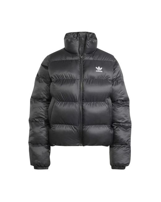 Adidas Fitness ,Zwart ,Polyester Korte Pufferjas Zwart Stijlvol Functioneel in het Gray