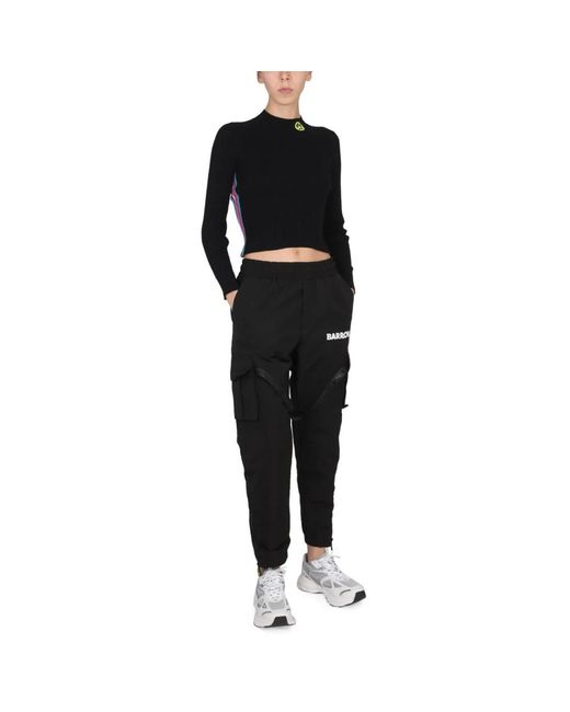 Barrow Tops ,Veelkleurig ,Cropped Ribgebreide Top Met Opstaande Kraag En Zijstreep Detail in het Black