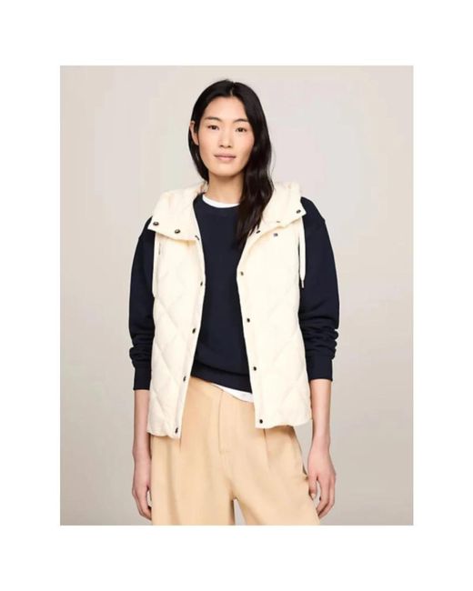 Tommy Hilfiger Jassen ,Nylon Gewatteerd Mouwloos Vest Met Capuchon in het Natural