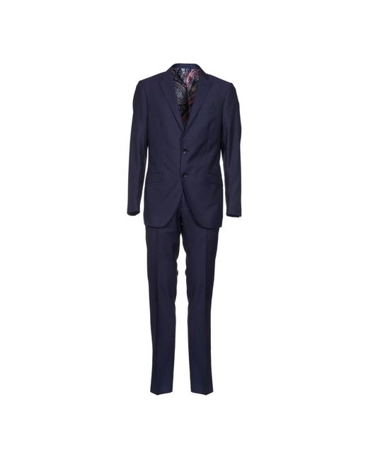 Etro Blue Single Breasted Suits for men