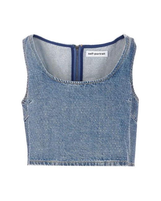 Self-Portrait Blue Sleeveless Tops