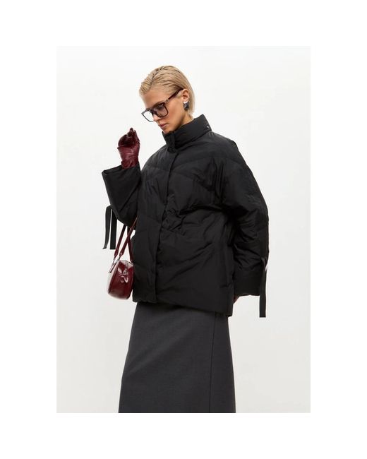 CESARE GASPARI Jassen ,Zwart ,Leer Oversized Gewatteerde Puffer Jas in het Black