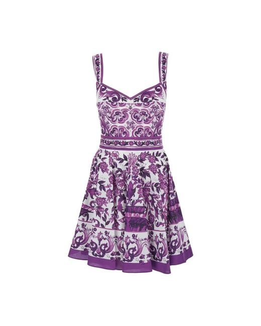 Dolce & Gabbana Purple Majolica-Print Poplin Dress