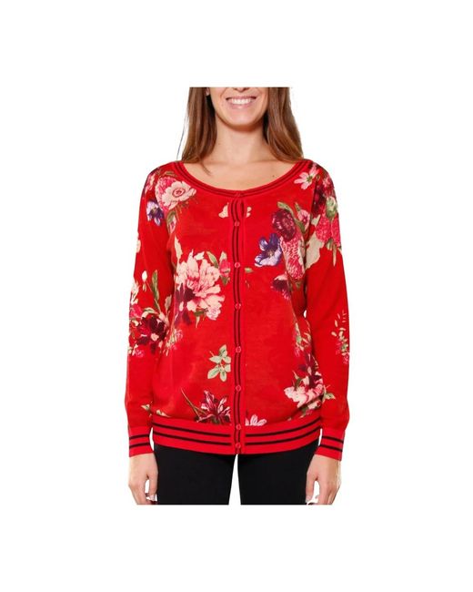 Twinset Truien & Vesten ,Rood ,Wol Gedrukte Wollen Cardigan Met Gestreepte Boorden in het Red