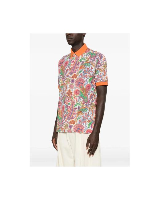 Etro Tops ,Veelkleurig ,Leer Paisley Print Polo in het Multicolor voor heren