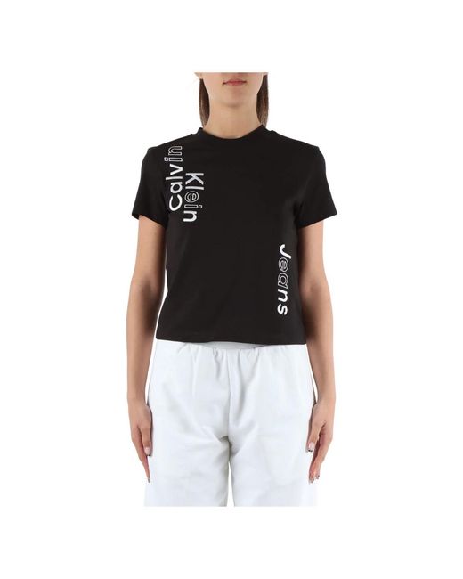 Camiseta de algodón con logo bordado Calvin Klein de color Black