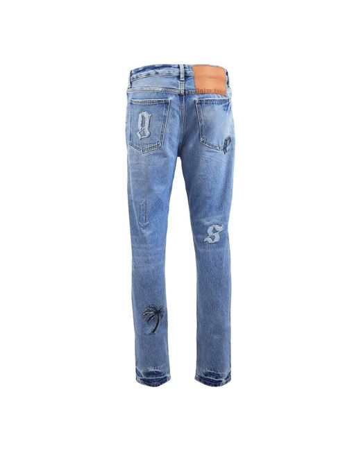 Palm Angels Slim-fit Denim Jeans mit Patches in Blue für Herren