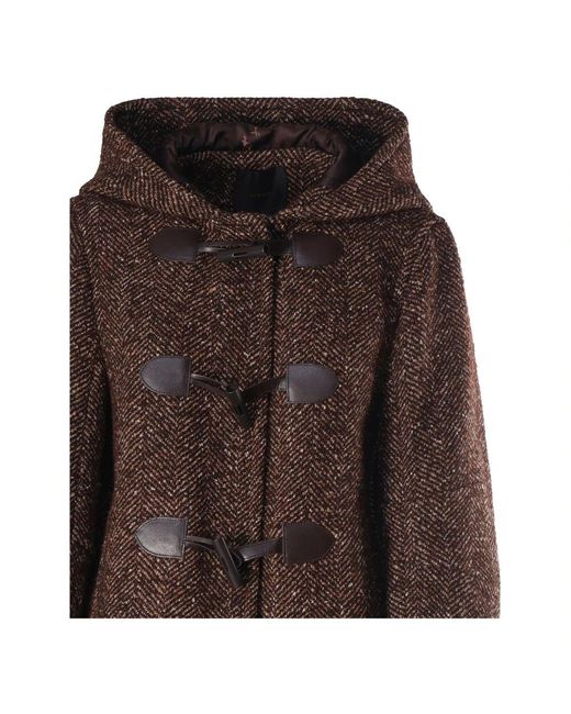 Pinko Brown Brauner Zweifarbiger Wollmischung Dufflecoat