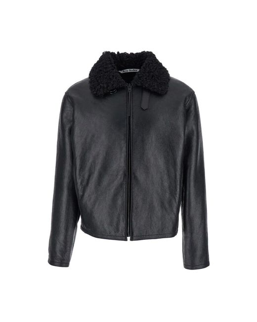 Acne Schwarze bomberjacke mit pelzdetail in Black für Herren