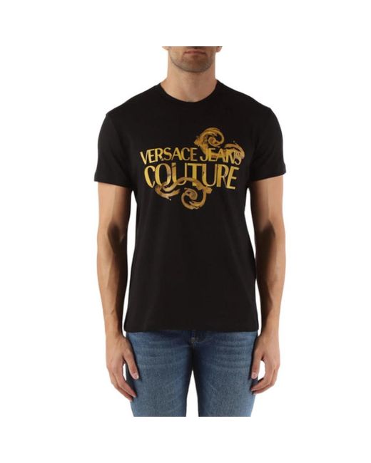 Versace Slim fit baumwoll logo t-shirt in Black für Herren
