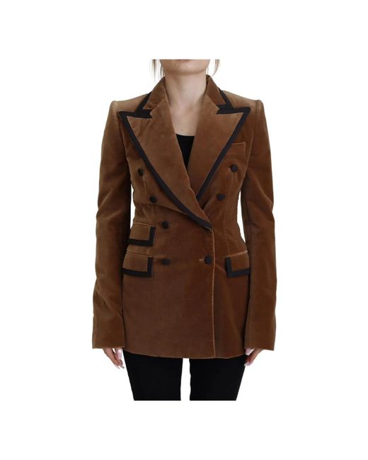 Dolce & Gabbana Brown Brauner doppelreihiger baumwollblazer jacke