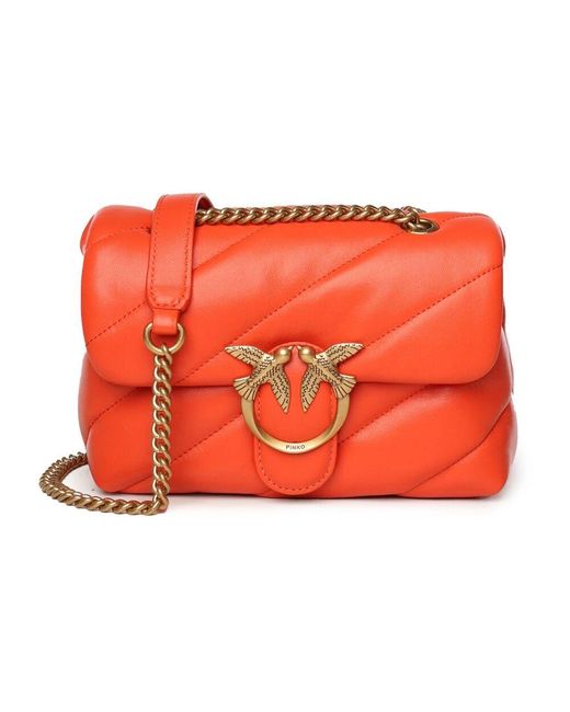 Pinko Orangefarbene leder-schultertasche mit verschluss
