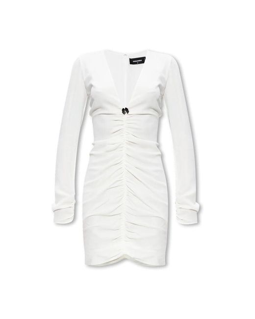 DSquared² White Gerafftes kleid