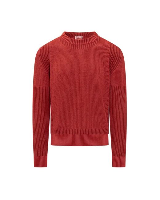 KENZO Roter Rippstrick-Pullover Mit Rundhalsausschnitt in Red für Herren