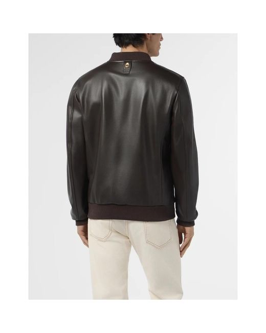 Billionaire Jassen ,Bruin ,Satijn Nappa Leren Bomber Ls in het Black voor heren