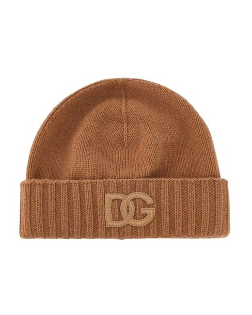 Dolce & Gabbana Logo Kaschmir Rippstrick Beanie in Brown für Herren