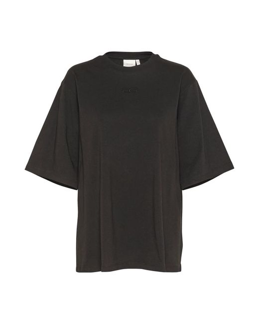 Gestuz Tops ,Zwart ,Katoen Zwart Geborduurd T-Shirt in het Black