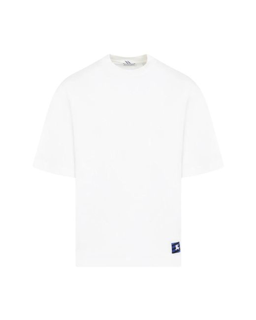 T-shirt neutra con logo patch di Burberry in White da Uomo