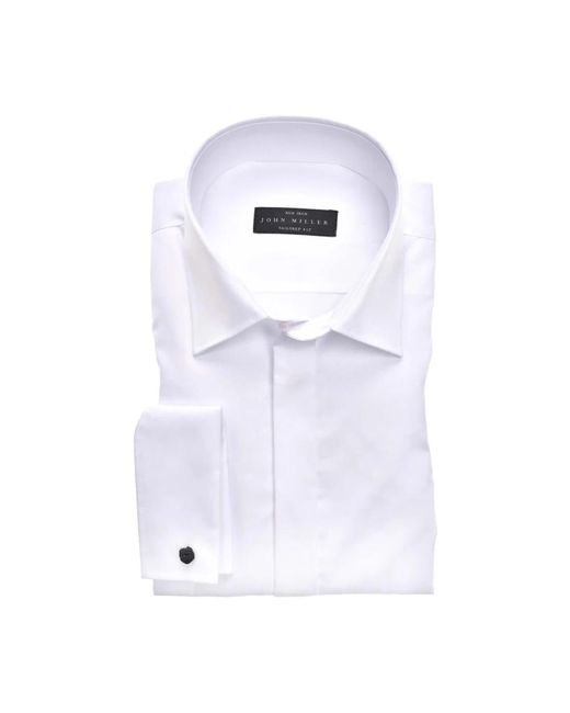 John Miller Weißes hemd mit langen ärmeln und taillierter passform in White für Herren