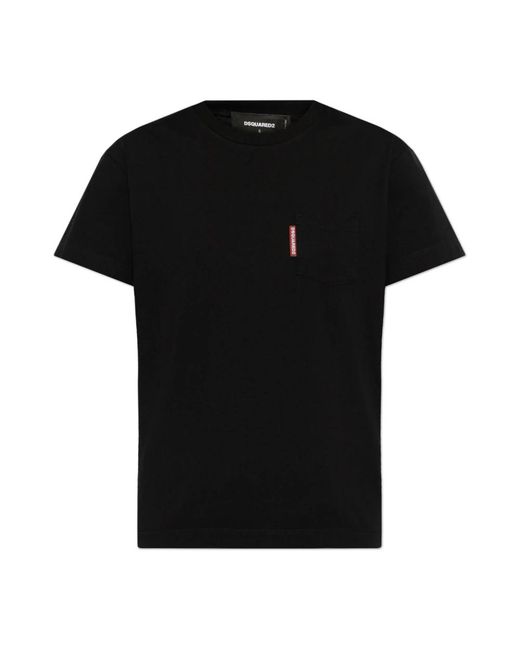 DSquared² Tops ,Zwart ,Katoen T-Shirt Met Zak in het Black