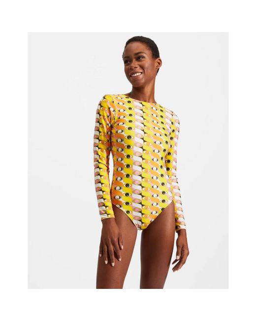 LaDoubleJ Badmode ,Geel ,Backless Surf One-Piece Badpak in het Yellow
