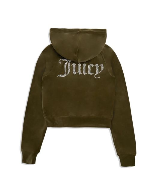Juicy Couture Hoodies & Sweatvesten ,Groen ,Polyester Velvet Hoodie Met Strass Logo in het Green