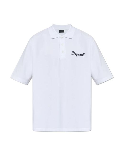 DSquared² Tops ,Wit ,Katoen Polo Shirt Met Geborduurd Logo in het White voor heren