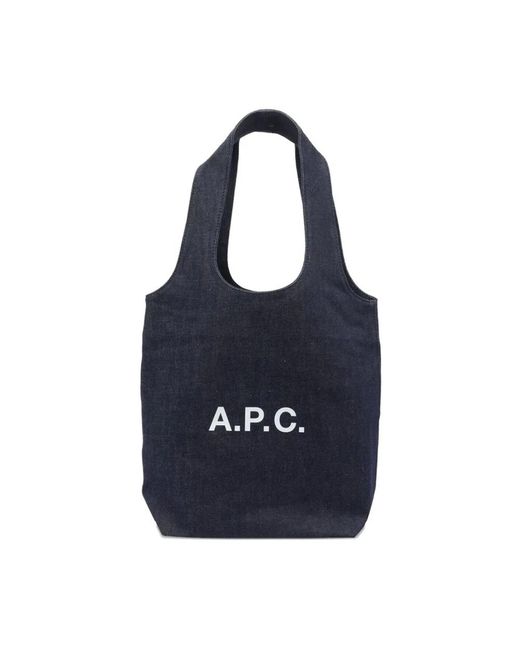 A.P.C. Blue Blau Denim Tote Tasche Mit Logo