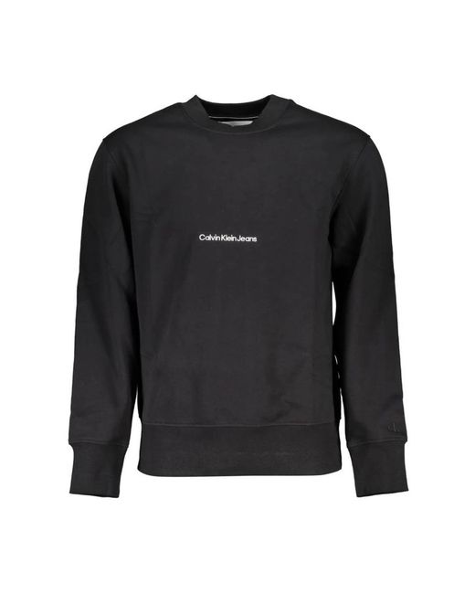Calvin Klein Hoodies & Sweatvesten ,Zwart ,Katoen Katoenen Sweatshirt Met Ronde Hals, Borduursel En Logo in het Black voor heren