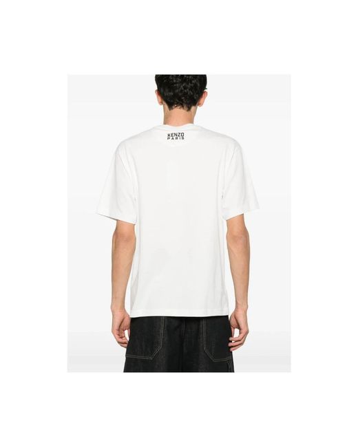KENZO Tops ,Wit ,Katoen T-Shirt Met Ronde Hals En Borduursel in het White voor heren