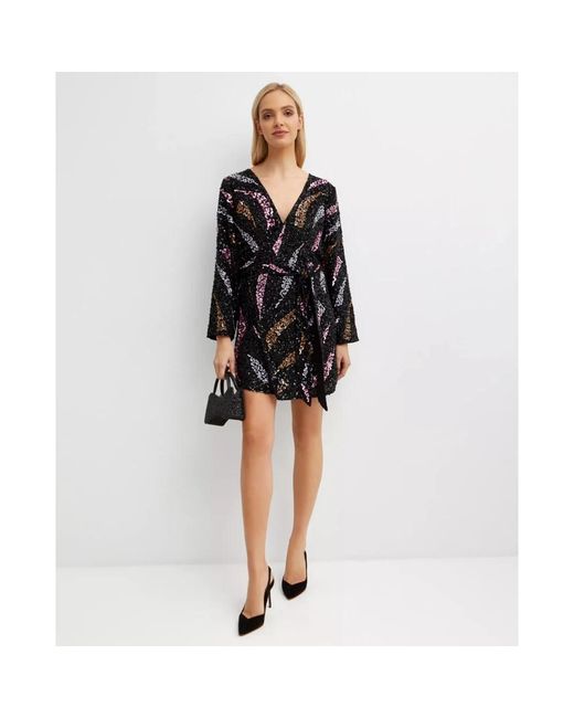 One Teaspoon Kleedjes ,Zwart ,Katoen Paillet Wrap Mini Jurk Delusion in het Black