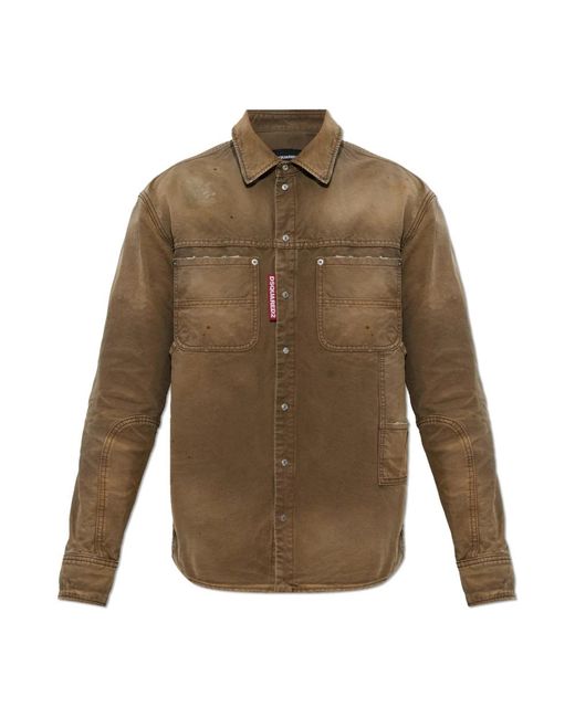 DSquared² Overhemden ,Bruin ,Denim Denim Overhemd Met Vintage-Effect in het Green voor heren