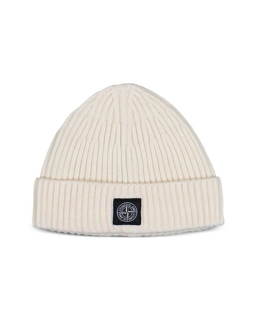 Stone Island Beanie Mit Kompass-Logo-Patch in Natural für Herren