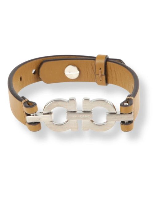 Ferragamo Accessoires ,Grijs ,Leer Double Gancini Armband in het Metallic voor heren