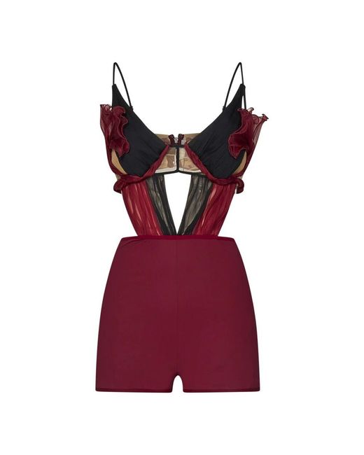 Nensi Dojaka Red Bordeaux Kleider Mit 3D Tüllblumen